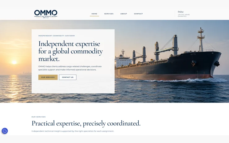 OMMO — WordPress website for a Dubai commodity and technical advisory business