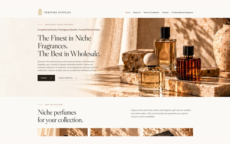 Perfume Supplies — Starter Package website with additional pages for a Poland-based perfume wholesaler
