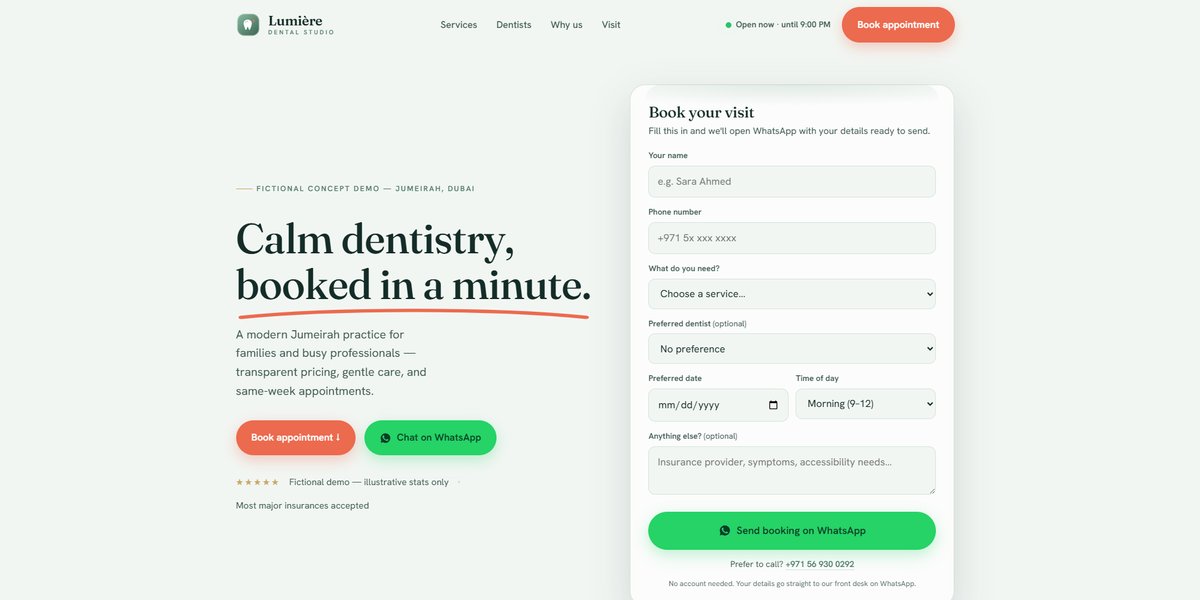 Lumière Dental Studio starter website demo